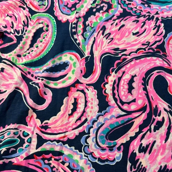Lilly Pulitzer Pink and Blue Paisley Print T shirt Mini Dress Medium Pima Cotton - Picture 5 of 9